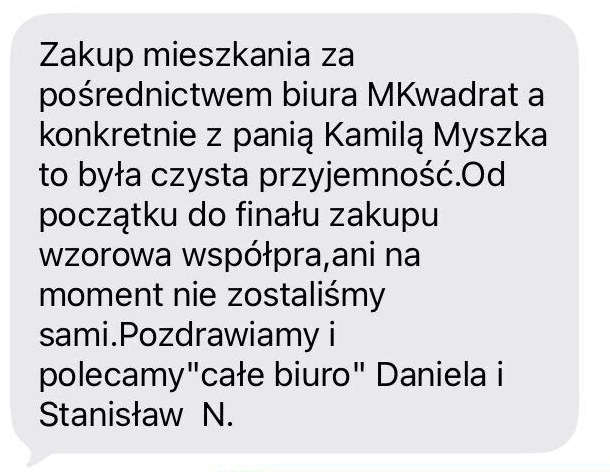 Opinia Klientów Daniela i Stanisław N. o biurze nieruchomości MKWADRAT w Rybniku – zakup mieszkania